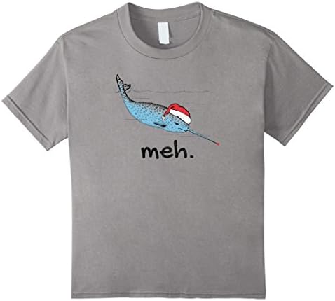 Kids Funny Christmas Narwhal Meh T-Shirt 10 Slate