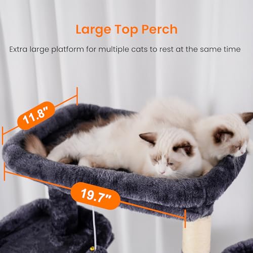 Heybly Cat Tree for Large Cats,68 inch Multi-Level Cat Tower for Indoor Cats,2 Widened Plush Perches Cat Condo with Scracthing Board and Big Caves,Smoky Gray HCT025G