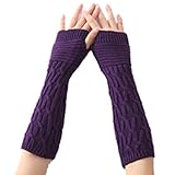 Women's Crochet Long Fingerless Gloves with Thumb Hole (01-Purple)