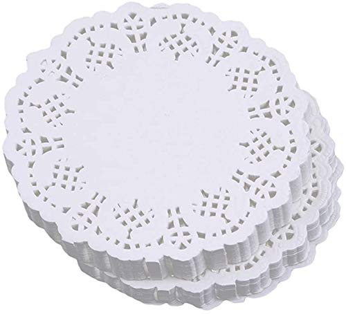 FLZONE White Round Paper Doilies,200 Pieces White Lace Round Paper Doilies Cake Packaging Pads for Party or Wedding Tablewear Decoration,3.5Inch