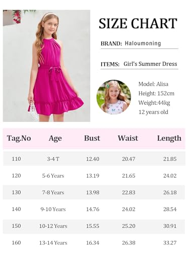 Halomoning Girl's Dress Sleeveless Simple Classic Casual Knee Length for Children Summer Princess Party Wedding Tie Waist A-Line