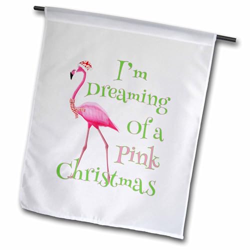 3dRose Garden Flag Im Dreaming of a Pink Christmas Beach Xmas with Pink Flaming…