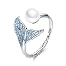 FOREVER QUEEN Mermaid Tail Ring, S925 Sterling Silver Dolphin Tail Adjustable Finger Ring for Women Girls Open Ring with Blue Cubic Zirconia& Shell Pearl
