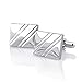 INSTEN 3 in1 For Men Tuxedo Diagonal Ribbed+Black Stripe+Silver Rectangle Cufflinks