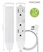 3-Outlet Power Strip with Safety Cover - 10FT (2 Pack), FosPower 3-Prong 1625W Grounded Wall Outlet with Extension Cord and 90 Degree AC Flat Plug Adapter, ETL Listed - White