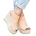 Womens Ankle Strap Buckle Peep Toe Wedge Sandals Platform Heeled Ruched Canvas Espadrille Summer Shoes