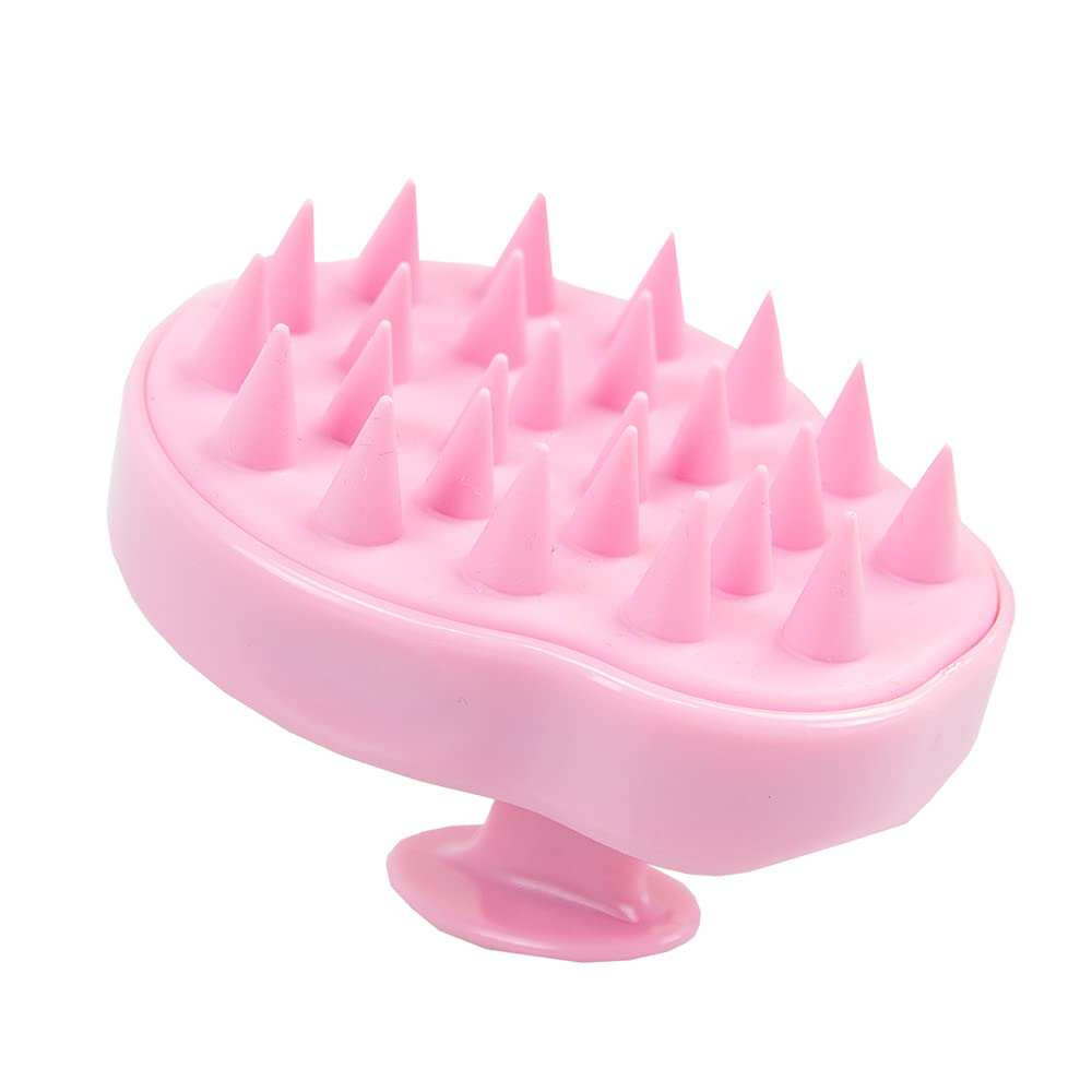 The Vintage Cosmetic Company Shampoo Brush, Handheld Silicone Scalp Massager for Gentle Exfoliation and Even Shampoo Distribution, Vintage Pink