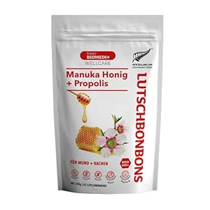 Purao Biomedi Manuka Honing Zuigtabletten met Propolis voor mond en keel, 42 Zuigtabletten (250 g) in hersluitbare zak