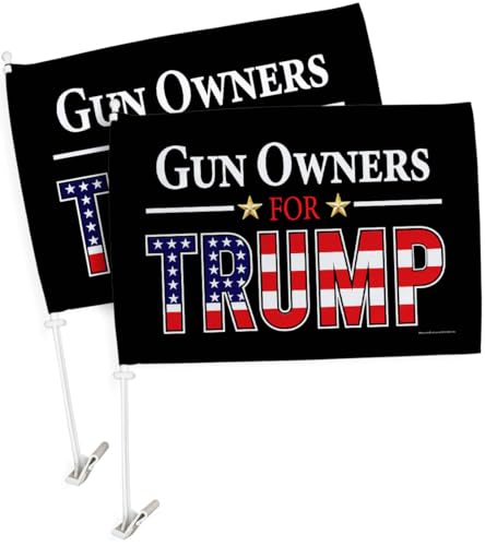 Gun Owners for Trump Flag For Car 2 PcsRed Bandera Para Carros Window Clip Pole…