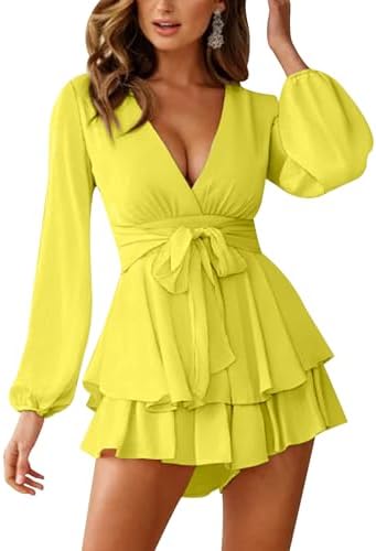 long sleeve deep plunge mini dress in yellow Long Sleeve Plunge Front Wrap Detail Bodycon Mini Dress In Yellow Lace | EGO US