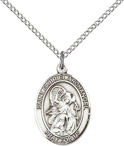 Custom Engraved Sterling Silver St. Gabriel The Archangel Pendant with 18" Stainless Steel Lite Curb Chain. Patron Saint of Messengers