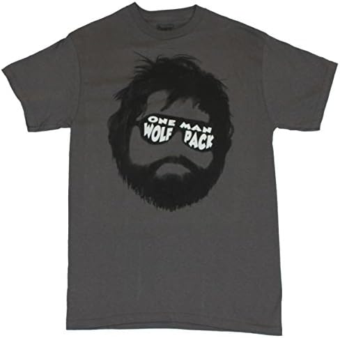 Hangover Mens T-Shirt - "One Man Wolf Pack" Face Image (Large) Dark Gray