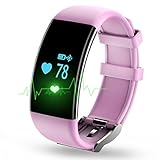 Longess Fitness Tracker, App-Enabled Bluetooth 4.0 Water Resistance Smart Watch, Sleep and Heart Rate Monitor Compatible with Android and IOS Smartphones (Pink)