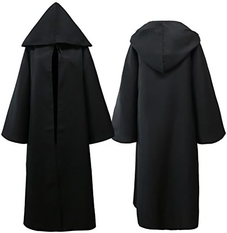 Tititina Men's Black Cloak Halloween Cosplay Costume Robe Cape,Adult Knight Cool Hooded Cloak,XXL