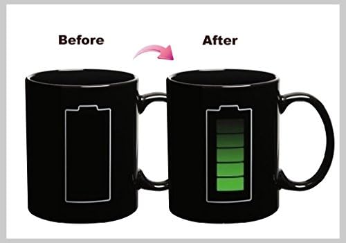 Color Changing Thermometer Heat Changing Mug Sensitive Porcelain Tea Coffee Cup - 10 OZ (Battery)
