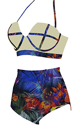 image for LA PLAGE Women's High Waist Floral Padded Bra Swimwear size XL US leaf