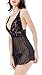 Ruzishun Lingerie for Women Babydoll Lace Strap Chemise Set(Black,L)