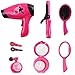 deAO Hairdressing and Vanity Handbag Beauty Set Girls Styling Pretend Makeup and Hair Accessories Playset Including Hairdryer Toy and Curlers