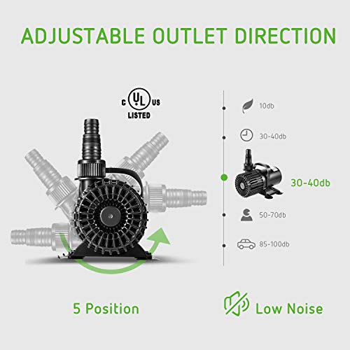 VIVOSUN 1600 GPH Submersible Water Pump, 100W Pond Pump, Ultra Quiet