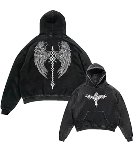 Qswey Unisex Y2K Graphic Hoodies Mens Oversized Vintage Hoodies
