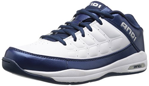 AND 1 Men's Coach Low Basketball Shoe, White/Navy/Silver, 8 M US