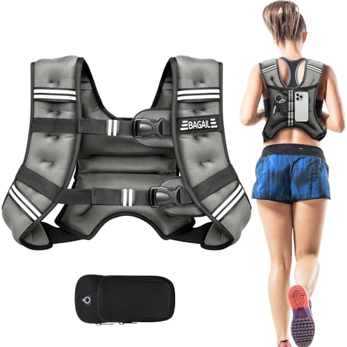 BAGAIL Gewichtsweste für Krafttraining, 6kg Gewichtsweste mit verstellbarer Oberweite, Reflexstreifen und praktischer Tasche, ideal für Workouts, Yoga