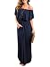 Choies Women's Off Shoulder Ruffle Maxi Dress Side Split Pockets Long Dress,Navy,X-Large