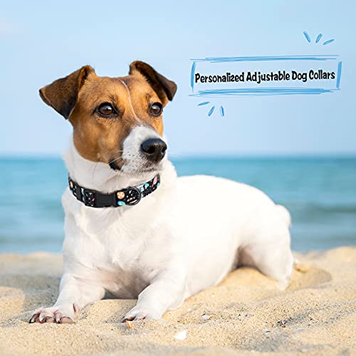 Cute Dog Collar Personalized Adjustable Soft Dog Collars with Unique Patterns for Puppy Small Medium Dogs by WHIPPY, Black, S