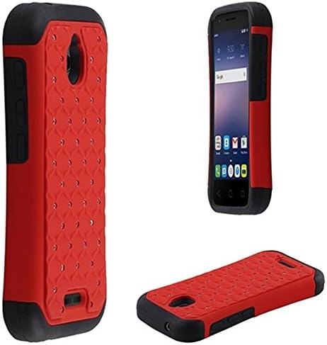 Dazzle Bling Hybrid Case for {Cricket} Alcatel Streek 4060 / 4060A (RED &amp; BLACK)