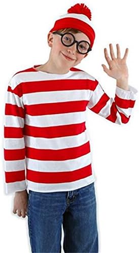 HBMaida Kids Where's Waldo Adult Costume Kit Red/white Large