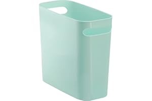 mDesign Plastic Small Trash Can, 1.5 Gallon/5.7-Liter Wastebasket, Narrow Garbage Bin with Handles for Bathroom, Laundry, Home Office - Holds Waste, Recycling, 10" High, Aura Collection, Mint Green