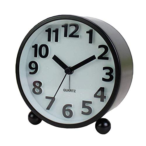 Maxspace Small Bedside Alarm Clock, 4in Classic Non-Ticking Tabletop Alarm Clock, Battery Operated Desk & Shelf Clock with Backlight HD Glass for Bedroom Living Room Kitchen Indoor Décor (Black)