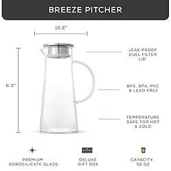 JoyJolt Glass Pitcher with Lid - 50oz Glass Water