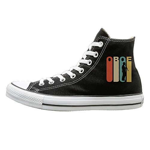 Aiguan Retro Oboe Canvas Shoes High Top Casual Black Sneakers Unisex Style 39