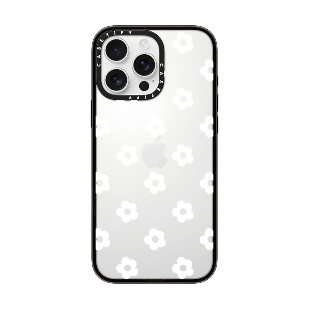 CASETiFY Compact iPhone 16 Pro Max Case [4 ft. 2X Military Grade Drop Protection/Slim/Lightweight] - Ditsy Daisies - White - Clear Black