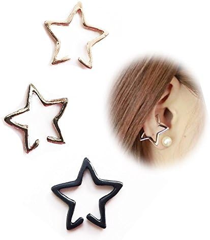 3 PC Ear Cuff Clip Star Silver Gold Black Non Piercing Women Men Lip