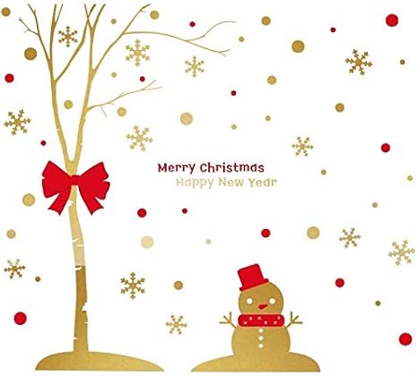 Amazon ステッカー 暖かい冬の雪のクリスマスツリーや雪だるま 黄金のファッションのガラス窓のステッカー装飾的な絵画 ステッカー Size S ウォールステッカー オンライン通販