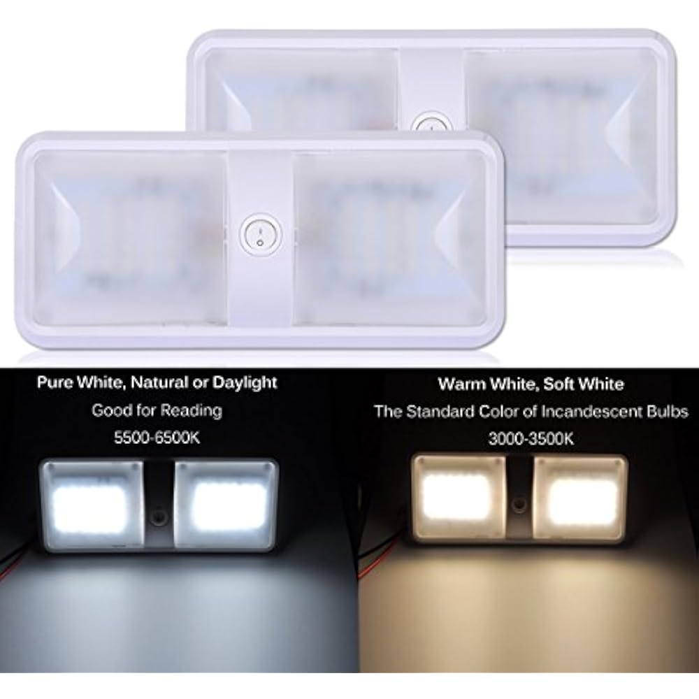 2 Color Mode RV LED Light Interior, DC 12V Ceiling Dome Lights With ON