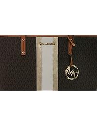 Michael Kors Jet Set de viaje grande con cordón y bolsa de viaje con diseño de rayas, color marrón y dorado pálido
