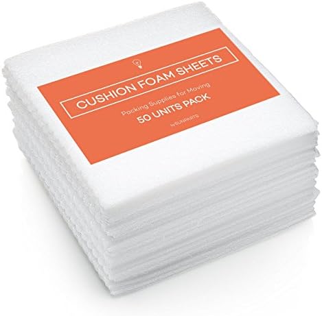Moving and Packing Supplies set - 50 Cushion Foam Sheets - Size 12 x 12 inches, Thickness 1/8 inch - Suitable for Protecting Your Goods, Dishes, Furniture, Glass, Plates and china