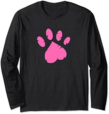 Unisex Animal Rescue Long Sleeve T-Shirt in Black with Hot Pink Paw XL: Black