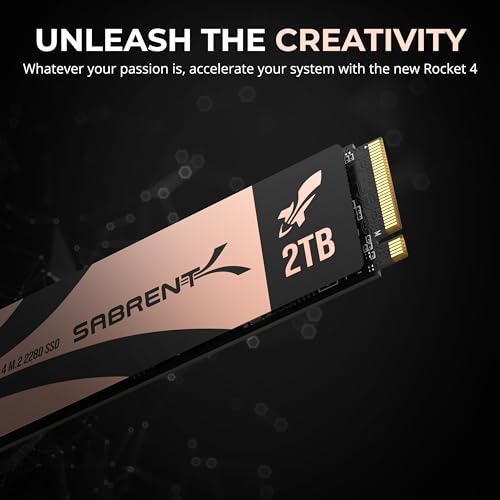 SABRENT Rocket 4 2TB NVMe SSD PCIe Gen4 M.2 2280 Internal Solid State Drive Up to 7450MB/s Read 6400MB/s Write for PS5 Desktop Laptop Gaming High-Speed Storage Low Heat (SB-RKT4L-2TB)