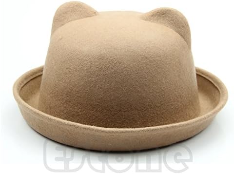Chunshop Fashion Unisex Wool Parent-Child Women Fedora Bowler Hats Derby Cat Ear Cap (Camel)
