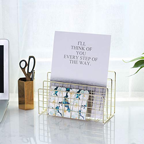 Simmer Stone Desktop Letter Sorter, Organizer for Mails Books Files Brochures Postcards Makeups, 3 Slot, Gold - Thumbnail 2