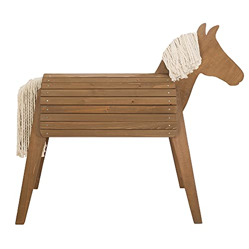 roba Solid Wood Riding Horse for Children – Weather Resistant – Seat Height 89 cm – Aerobatic Horse for Boys and Girls from 3 Years – Tinted Teak