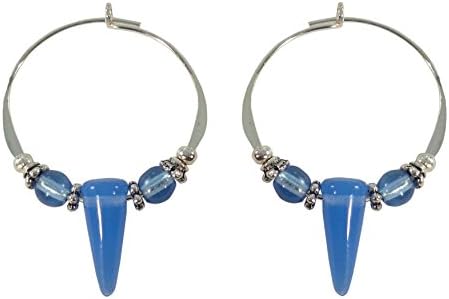 Bali Sky Medium Sterling Silver Light Blue Dagger Bead Hoop Earrings SHM040