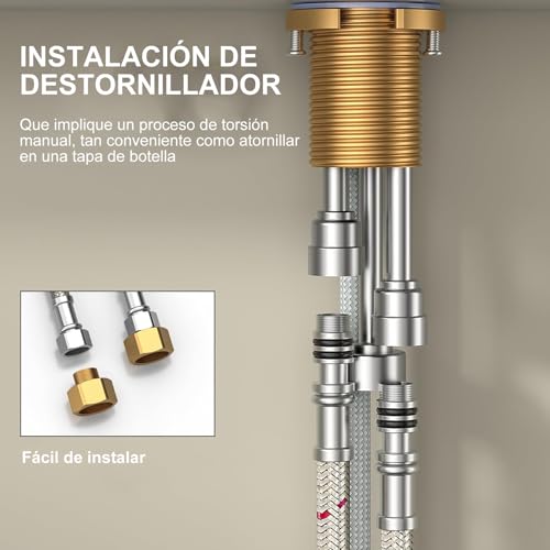 Grifo Mezcladora para Fregadero de Cocina de Acero Inoxidable, 360º Giro Mezcladora para Fregadero, Llave para Fregadero de Acero Inoxidable con 2 Modos de Agua (Plata)