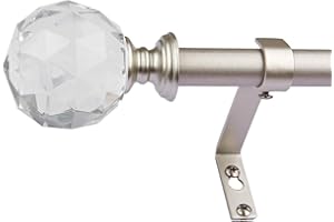 WL.Rocaille 28-48 Inch Champagne Diamond Curtain Rod 3/4 Inch Window Rods, Acrylic Finials Single Curtain Rod 28 to 48 Inch S