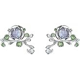 Sparkling Cubic Zirconia Rose Flower Dangle Stud Earring for Women Unique Elegant Crystal Floral Beautiful Cinily Ladies Earrings for Pierced Ear Sterling Silver Post Dainty Jewelry for Valentine