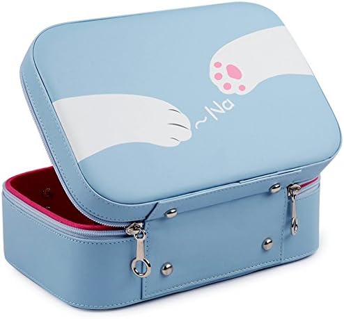 MLIIZYKKI Women Professional Makeup Train Case Cat Pattern Mirror Cosmetic Storage Organizer Travel Bag (blue)